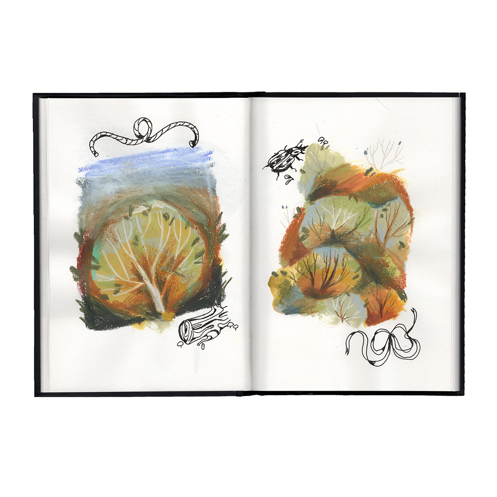 sketchbook drawing of trees